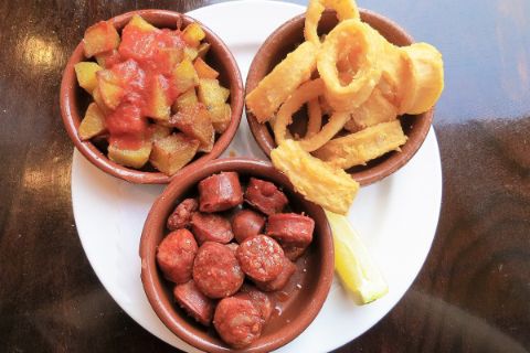 Patatas bravas, Chorizo and calamars