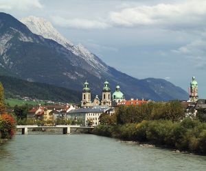 Overlooking Innsbruck an river Inn