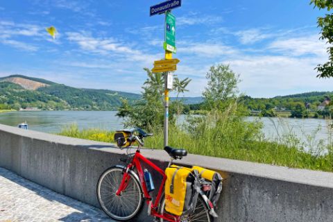 Signpost on the Danube Cycle Path
