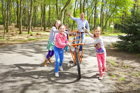 Familie fährt Fahrrad im Park in Holland