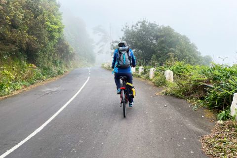 Radfahrer im Nebel