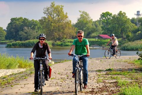 Cyclists on river-cycle path
