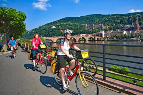 Cyclists near historic centre of Heidelberg