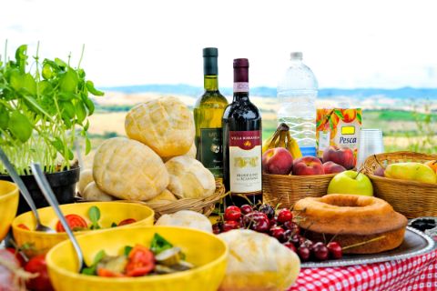 Picnic with wine in a beautiful landscape