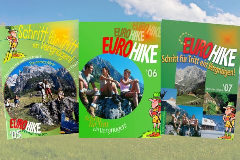 Eurohike Wanderreisen Katalogtitelseiten 2005 bis 2007