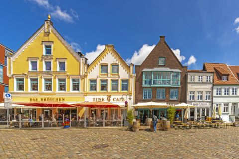 Colourful houses in the old town of Husum