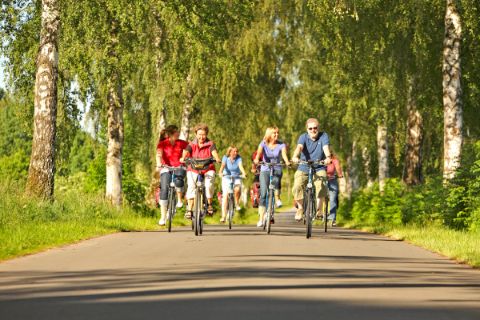 Group of cyclists on the Weser cycle path