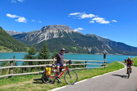 Eurobike-cyclist having a break in front of great panoramic view