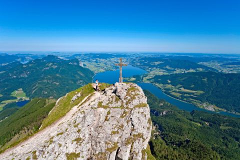 View from the mountain Schafberg to Lake Mondsee