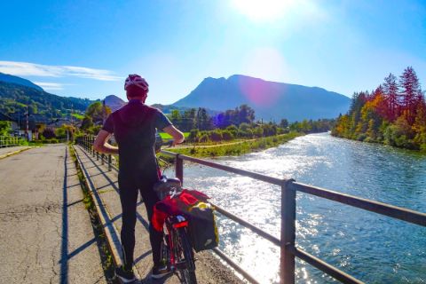 Cyclist at the river Traun