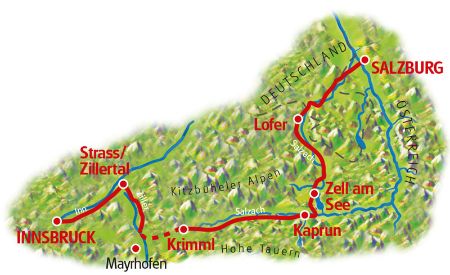 Karte Innsbruck - Salzburg