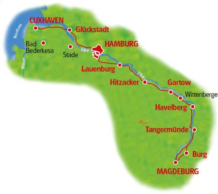 Map Magdeburg - Hamburg - Cuxhaven