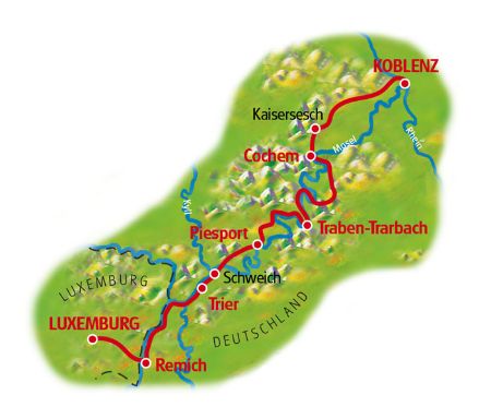 Karte Mosel-Radweg, Luxemburg - Koblenz