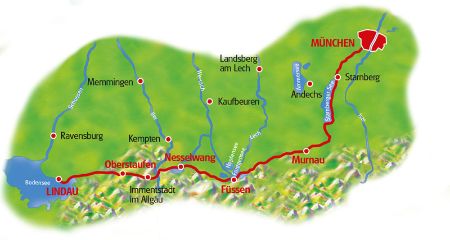 Karte München - Bodensee
