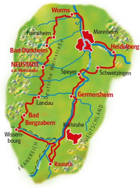 Karte Neckar, Rhein und Reben