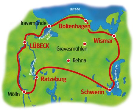 Karte Ostsee, Hansestädte und Alte Salzstraße