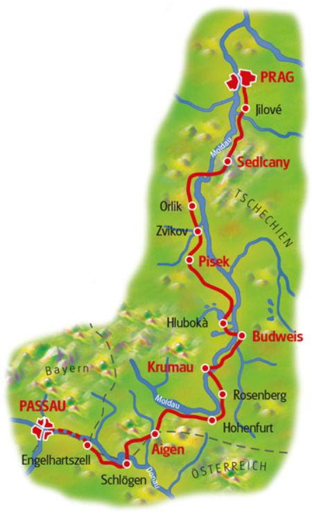 Karte Prag - Passau
