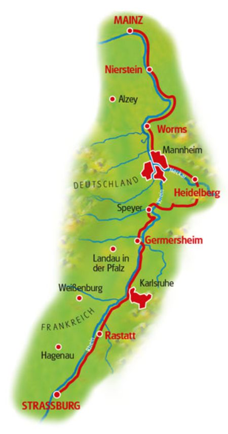 Karte Rhein-Radweg Straßburg - Mainz