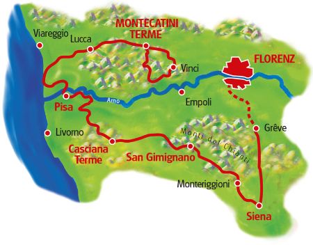Karte Toskana Rundfahrt