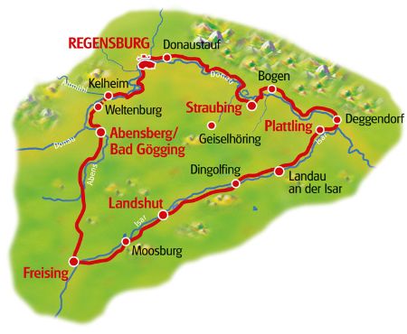 Karte Bayerische Hopfentour