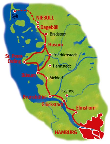 Karte Nordseeküsten-Radweg