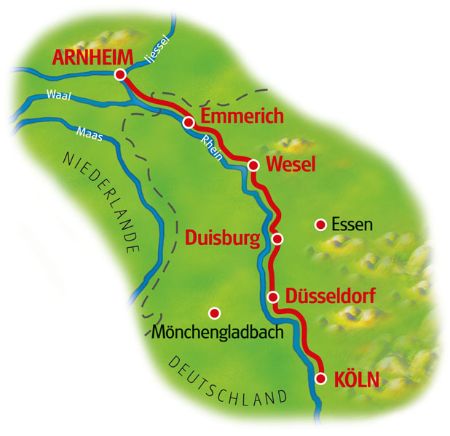 Map Rhine Cycle Path V, Cologne - Arnheim