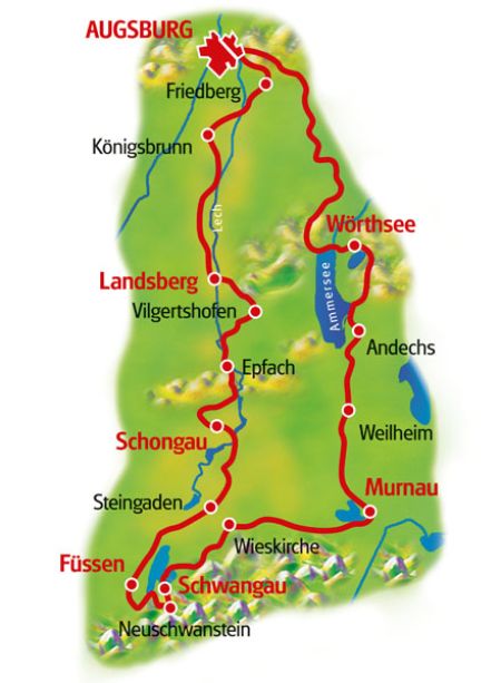Karte Romantische Straße & Bayerische Seen