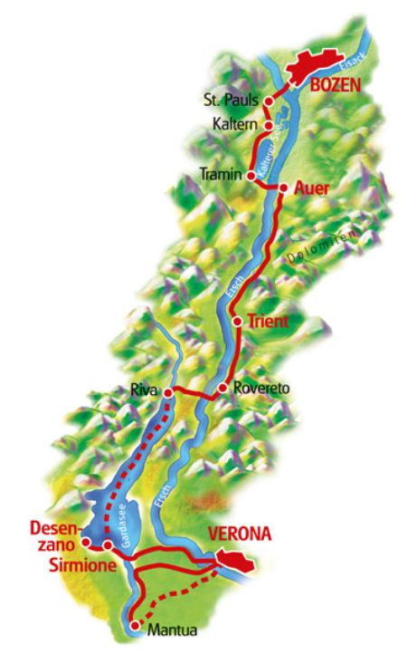Karte Bozen - Verona