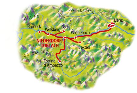 Karte Dolomiten Sternfahrt