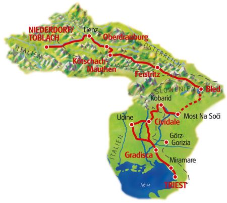 Map Dolomites - Trieste
