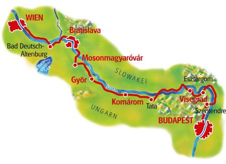Karte Donau-Radweg Wien - Budapest