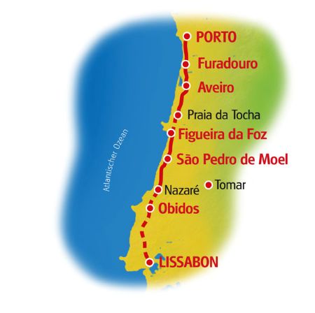 Karte Porto - Lissabon