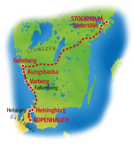 Karte Stockholm - Kopenhagen