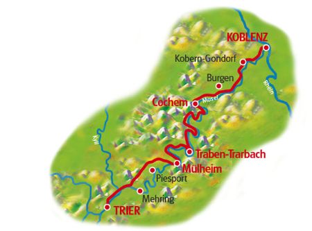 Map Moselle cycle path with Charm Trier - Coblenz