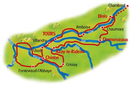Map Castles on River Loire