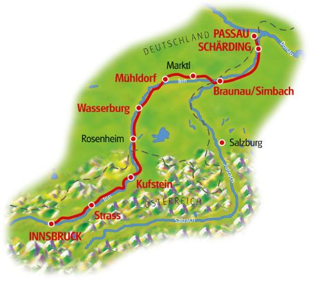 Cycle tour Innsbruck - Passau, Map