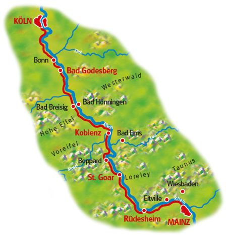 Radtour Mainz - Köln am Rhein-Radweg IV - Karte