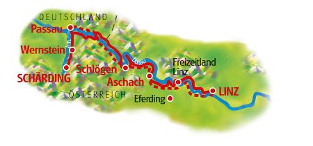 Donau-Radweg fuer Familien, Schaerding - Linz, Karte