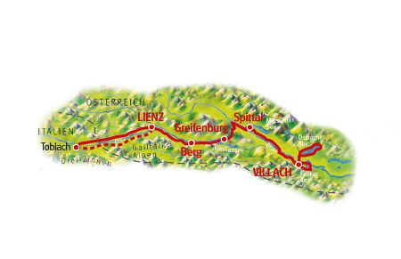 Drau Cycle Path for Family, Lienz - Villach, Map
