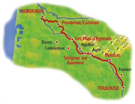 Radreise Bordeaux - Toulouse - Karte