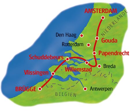Radreise Brügge - Amsterdam - Karte
