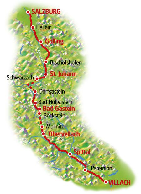 Alpe Adria Radweg Salzburg - Villach, Karte