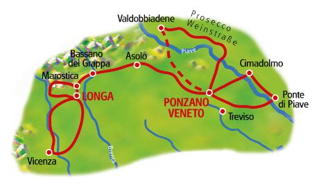 Doppelsternfahrt Prosecco - Bassano, Karte