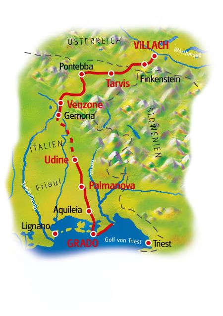 Radreise Villach - Grado, Karte