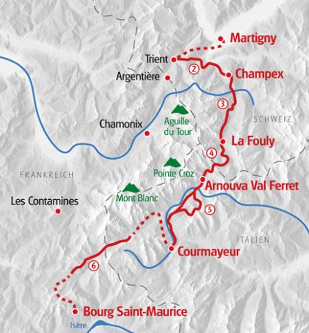 Wandern Mont Blanc Ost Karte