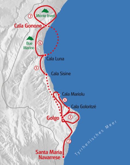 Wandern Sardinien Ostküste Karte