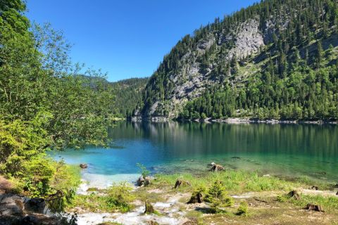 View of the turquoise Gosau lake