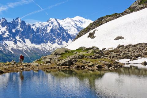Lac Blanc on Mont Blanc with mountain panorama