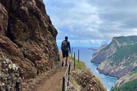 Hiking on a ridgeway on the northern coast of Madeira