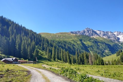Inn valley hiking trail with alpine hut